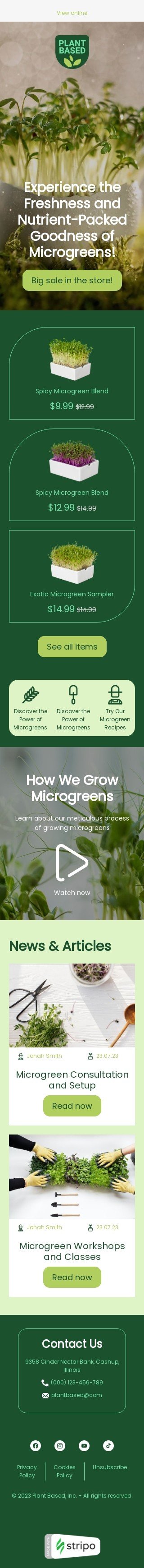 Werbung E-Mail-Vorlage «Die Kraft von Microgreens» für Landwirtschaft-Branche Ansicht auf Mobilgeräten