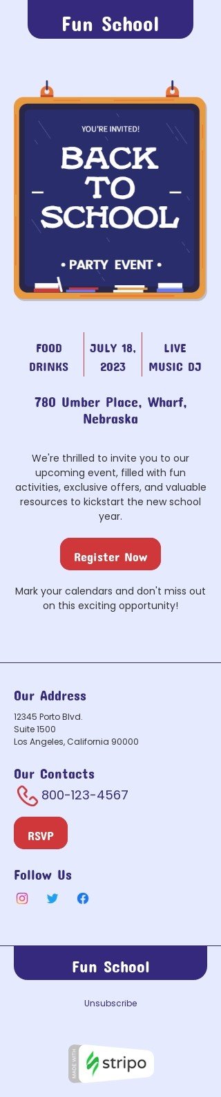 Modelo de e-mail de «Próximos eventos» de volta à escola para a indústria de educação Visualização de dispositivo móvel