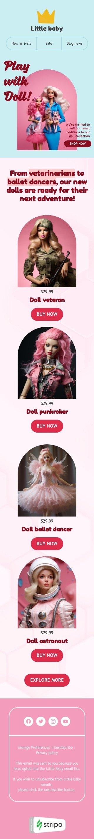 Промо шаблон листа «Пограй з лялькою» для індустрії «Діти» мобільний вигляд