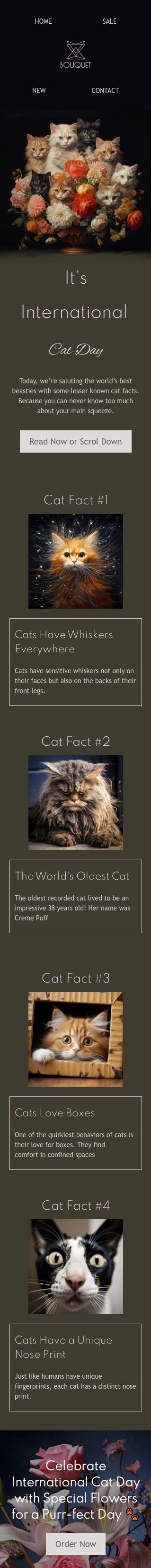 International Cat Day email template "Cat fact" for gifts & flowers industry mobile view