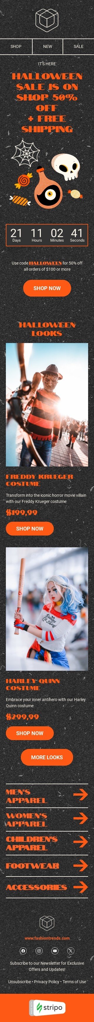 Halloween email template "Halloween looks" for fashion industry mobile view