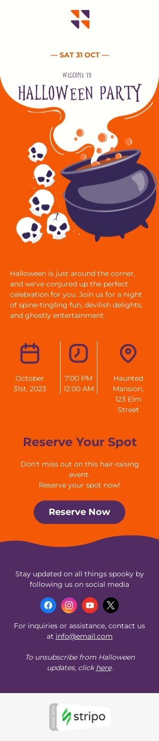Halloween email template "Reserve your spot" for hobbies industry mobile view