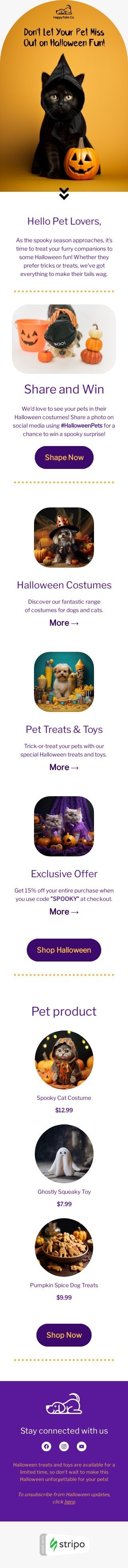 Halloween E-Mail-Vorlage «Hallo Tierliebhaber» für Haustiere-Branche Ansicht auf Mobilgeräten