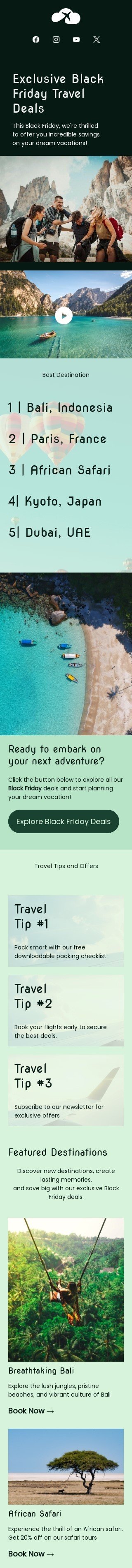 Modelo de e-mail de «Ofertas de viagens na Black Friday» de Black Friday para a indústria de turismo Visualização de dispositivo móvel