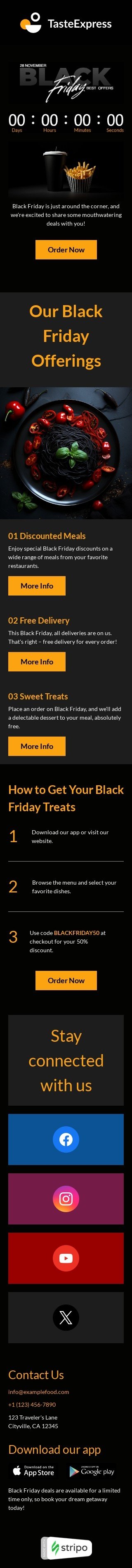 Modelo de e-mail de «Desembrulhe ofertas deliciosas» de Black Friday para a indústria de alimentação Visualização de dispositivo móvel
