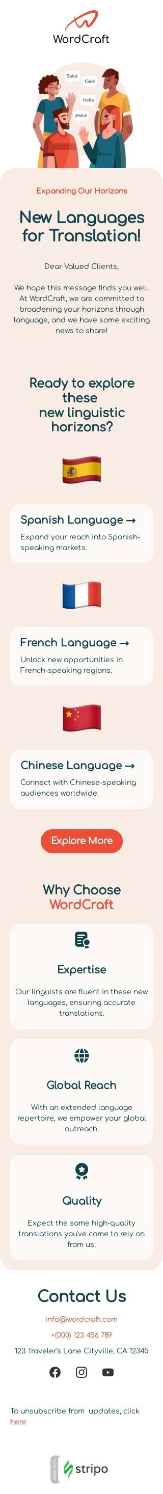 Werbung E-Mail-Vorlage «Neue Sprachen» für Übersetzung-Branche Ansicht auf Mobilgeräten