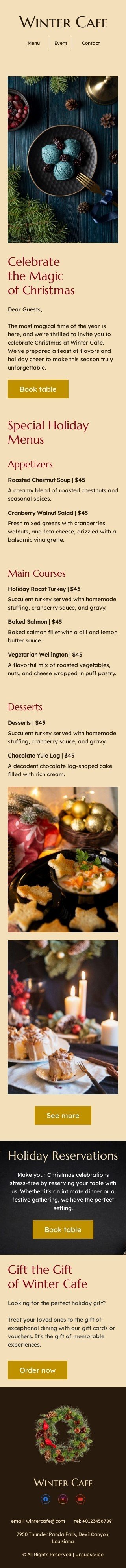 Christmas email template "Celebrate the magic of Christmas" for restaurants industry mobile view