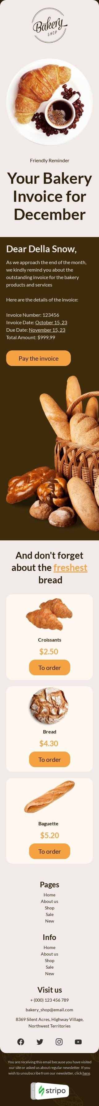 Modello email fattura «Promemoria amichevole» per il settore industriale di cibo Visualizzazione mobile