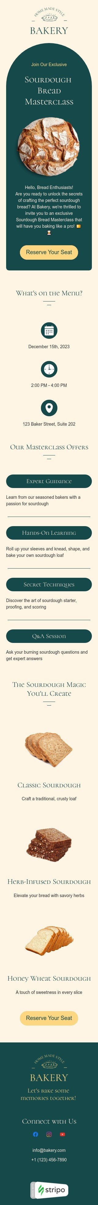 Events email template "Bread masterclass" for baking industry mobile view