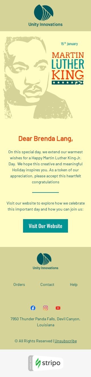 Modèle de courrier électronique Martin Luther King Day «Carte de voeux de vacances» pour le secteur business Affichage mobile