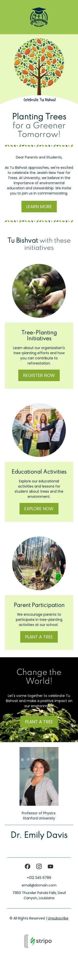 Tu BiShvat email template "Planting trees" for academia industry mobile view
