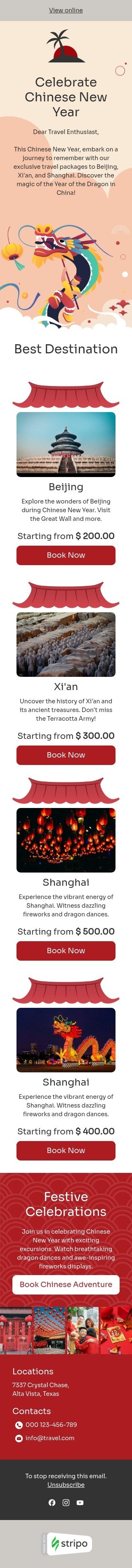 Chinese New Year email template "Year of the dragon" for travel industry mobile view