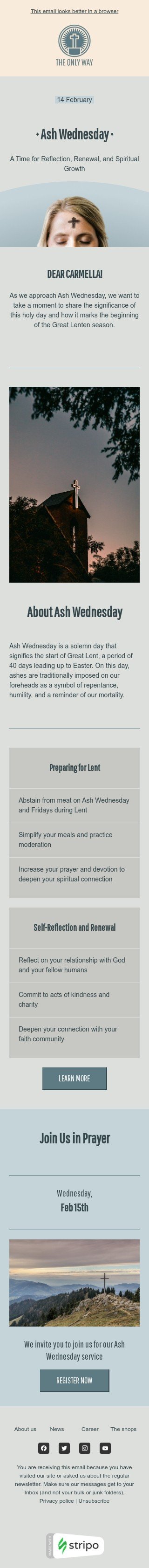 Ash Wednesday email template "Time for reflection" for church industry mobile view