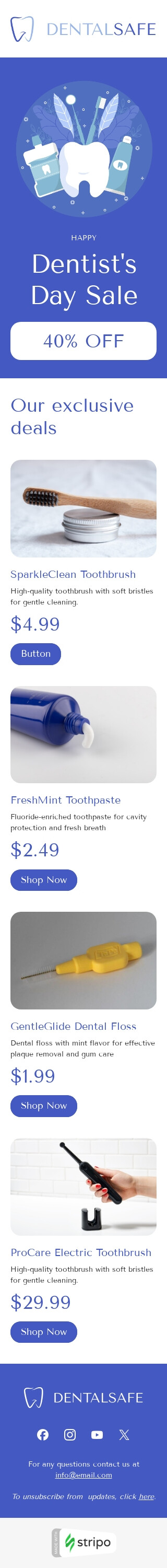 Modello email Giornata nazionale del dentista «I migliori prodotti dentali» per il settore industriale di salute e bellezza Visualizzazione mobile