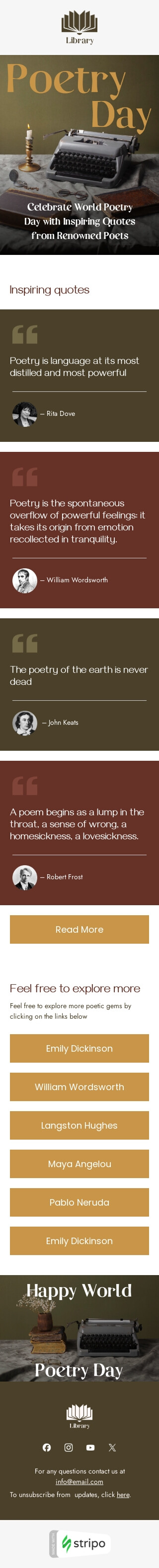 Modèle de courrier électronique Journée mondiale de la poésie «Poètes renommés» pour le secteur livres & cadeaux & papeteries Affichage mobile