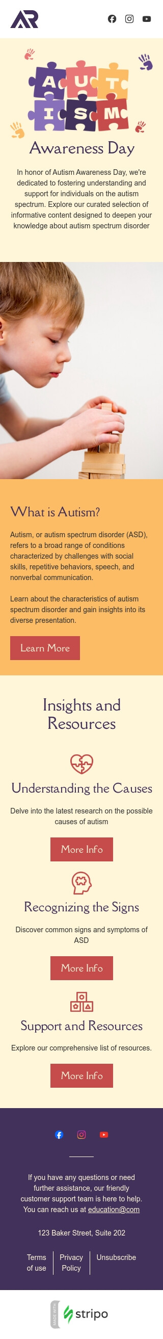 Autism Awareness Day email template "Autism spectrum disorder" for education industry mobile view