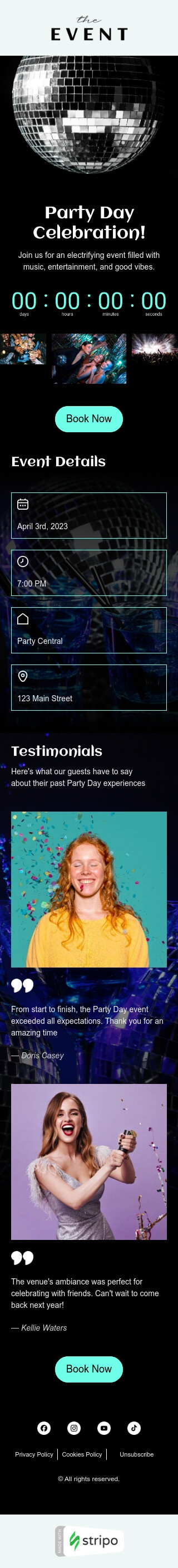 Party Day email template "Unforgettable Party Day" for hobbies industry mobile view