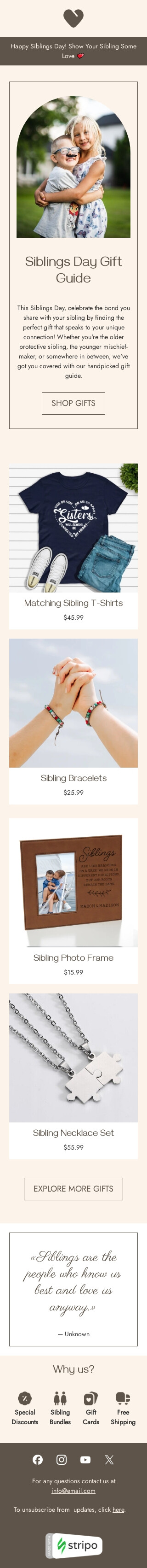 Siblings Day email template "Gift for siblings" for ecommerce industry mobile view