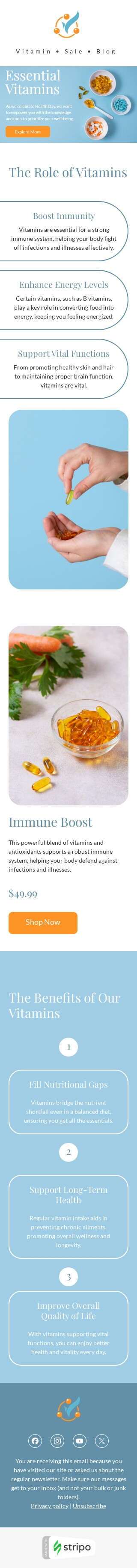 World Health Day email template "The role of vitamins" for health and wellness industry mobile view
