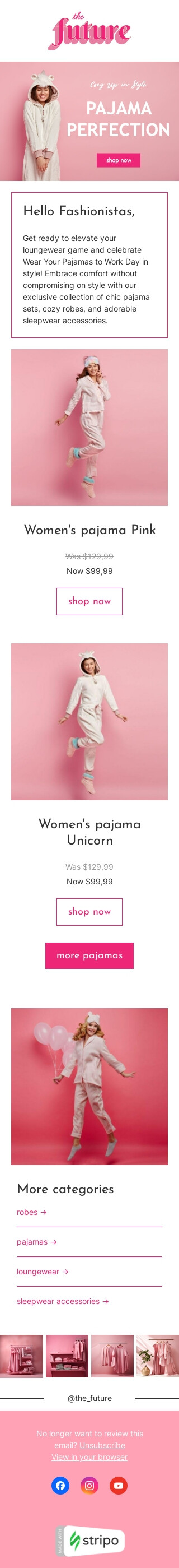 Plantilla de correo electrónico «Conjuntos de pijamas» de Usa tu pijama para ir al trabajo para la industria de moda Vista de móvil