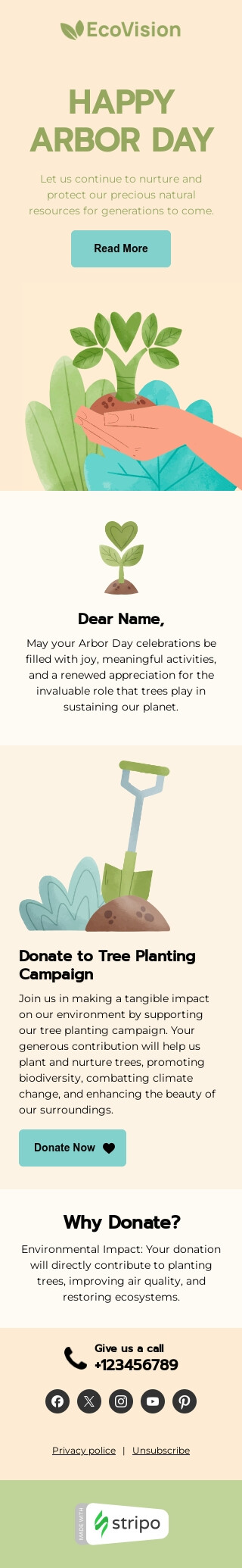 Шаблон письма к празднику День посадки деревьев «Разветвление» для индустрии «Дизайн шаблонов для некоммерческих email-кампаний» мобильный вид