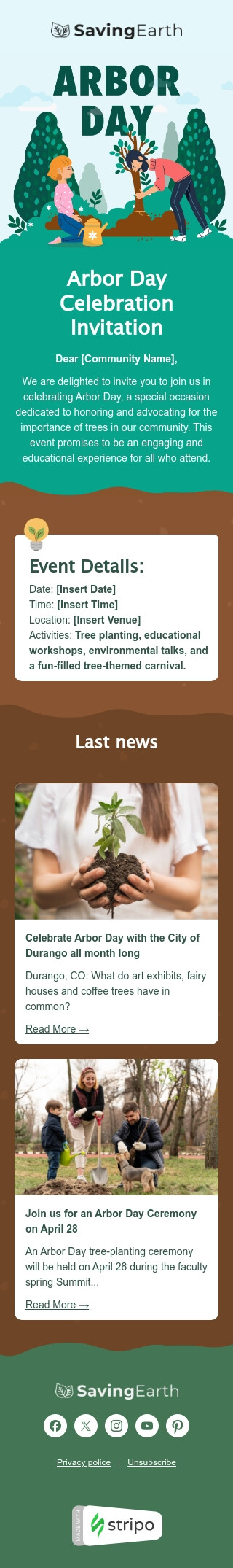 Arbor Day email template "Tree tribute" for publications & blogging industry mobile view