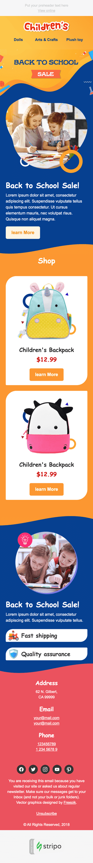 Back to School Email Template «Children's Store» for Kids Goods industry mobile view