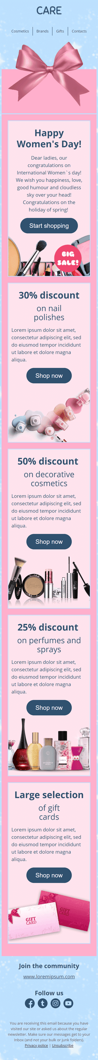 Women's Day Email Template «Gift box» for Beauty & Personal Care industry mobile view
