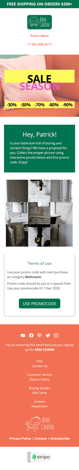 Modèle de courrier électronique Ventes «Charme de bras» pour le secteur Mobiliers, Intérieur & DIY Affichage mobile
