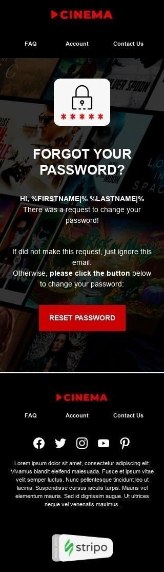 Password Reset Email Template «Restore the movie» for Movies industry mobile view