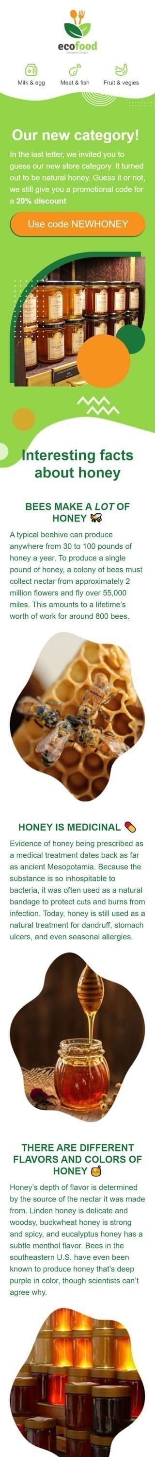 Промо шаблон письма «Натуральный мед» для индустрии «Органические и Эко Продукты» мобильный вид