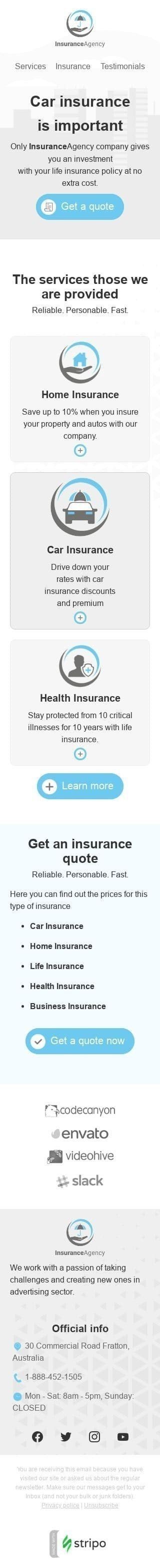 Werbung E-Mail-Vorlage «Ein Angebot bekommen» für Versicherung-Branche Ansicht auf Mobilgeräten