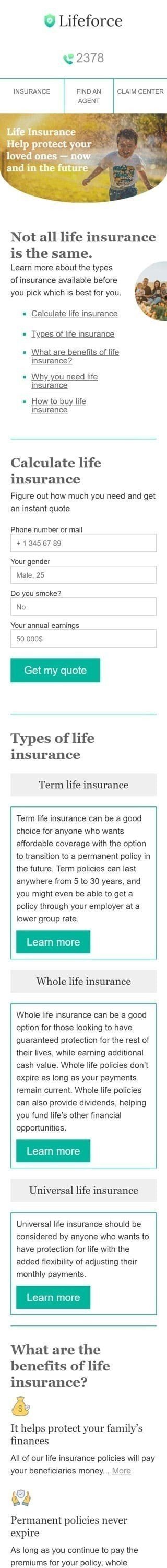Promo Email Template «Life insurance» for Insurance industry mobile view
