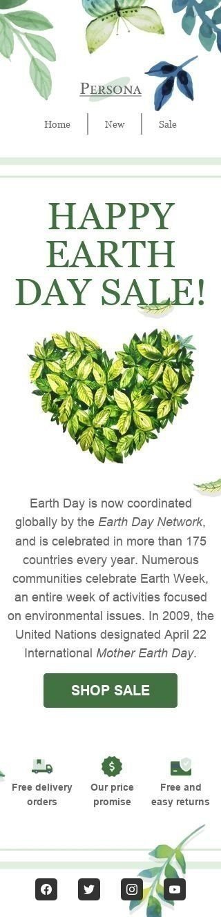 Modelo de E-mail de «Dia da Mãe Terra» de Dia da Terra para a indústria de Móveis, Decoração e DIY Visualização de dispositivo móvel