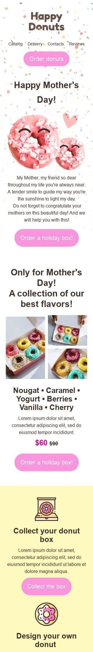 Modelo de E-mail de «Os melhores sabores» de Dia das Mães para a indústria de Alimentação Visualização de dispositivo móvel
