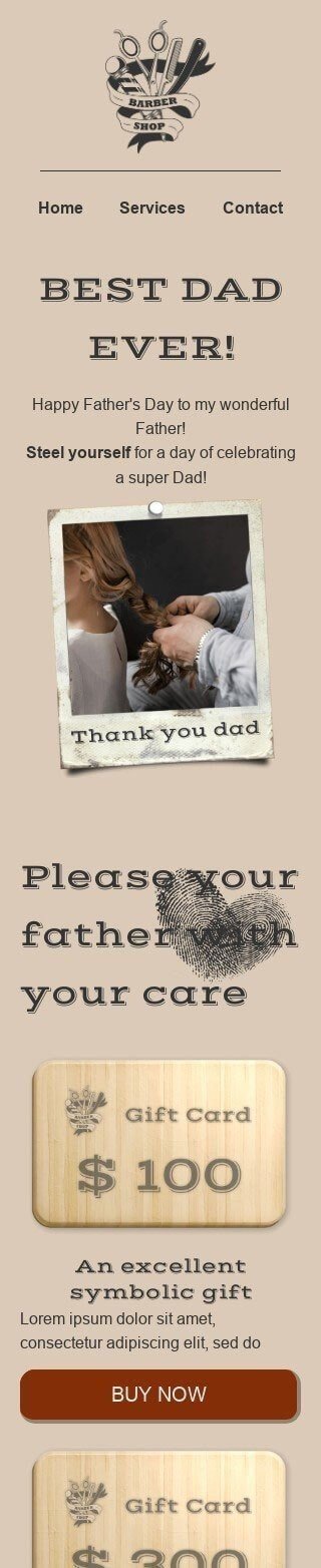 Modèle de courrier électronique Fête des Pères «Merci papa!» pour le secteur Beauté & Soins Affichage mobile