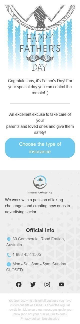 Modelo de E-mail de «Seguro de família» de Dia dos Pais para a indústria de Seguro Visualização de dispositivo móvel