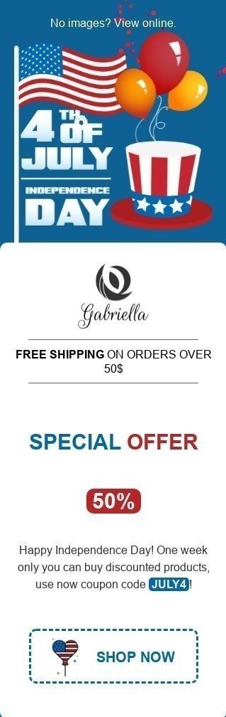 Independence Day Email Template «Gabriella» for Fashion industry mobile view