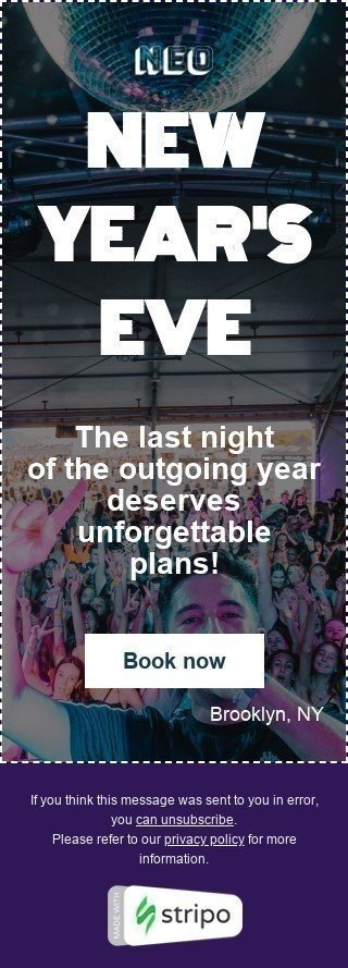 New Year Email Template «New year's eve» for Restaurants industry mobile view