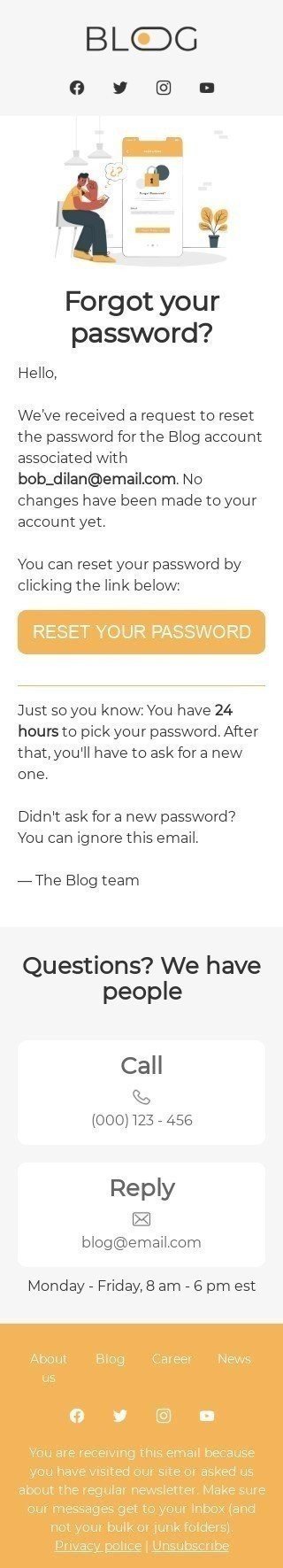 Modello Email Transazionale «Ha dimenticato la password?» per il settore industriale di Editoria e blog Visualizzazione mobile