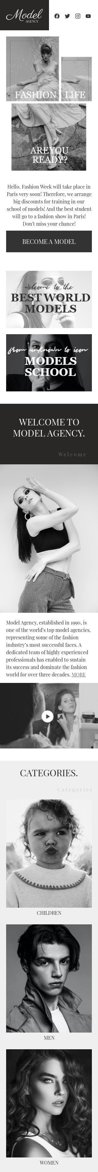 Modèle de courrier électronique Semaine de la mode «Agence de modèle» pour le secteur Mode Affichage mobile