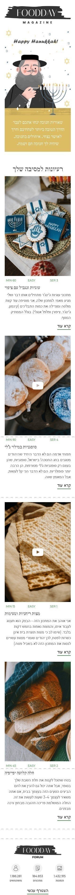 Modèle de courrier électronique Hanukkah «Hanoukka Sameach» pour le secteur Nourriture Affichage mobile