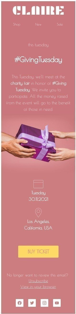 Giving Tuesday Email Template "Charity fair" for Fashion industry mobile view