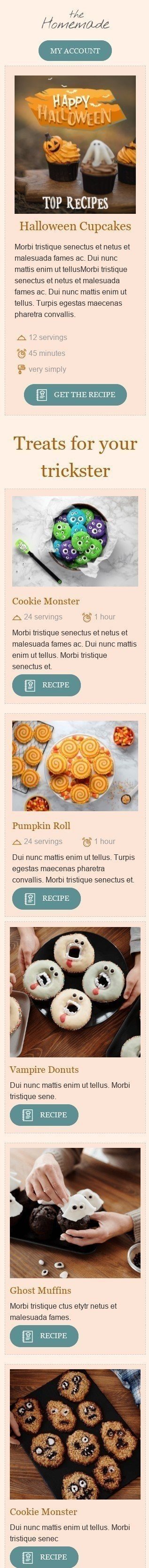 Halloween E-Mail-Vorlage «Halloween-Cupcakes» für Essen-Branche Ansicht auf Mobilgeräten