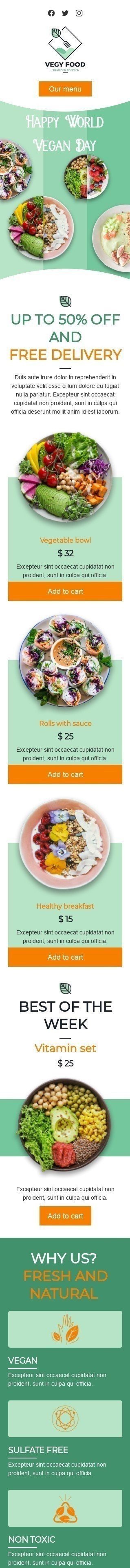 Modelo de E-mail de «Não contém gluten» de Dia Mundial Vegano para a indústria de Alimentação Visualização de dispositivo móvel