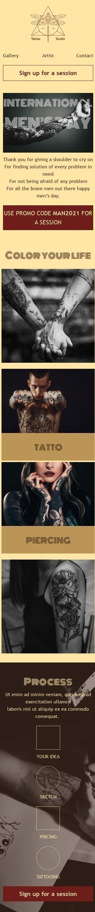 Plantilla de correo electrónico «Estudio de tatuajes» de Día Internacional del Hombre para la industria de Belleza y cuidado personal Vista de móvil