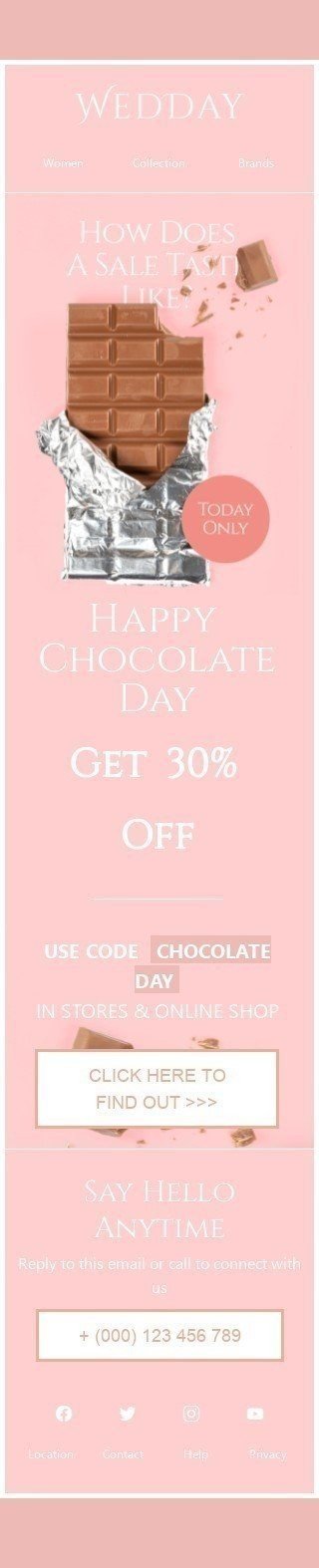 Der internationale Tag der Schokolade E-Mail-Vorlage «Wie schmeckt ein Verkauf?» für Mode-Branche Ansicht auf Mobilgeräten