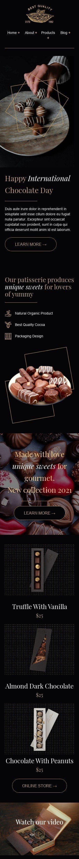 Modello Email Giornata Internazionale del Cioccolato «Fatto con amore» per il settore industriale di Cibo Visualizzazione mobile