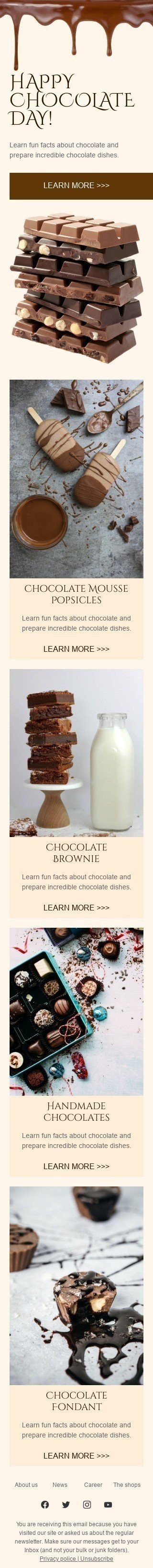 International Chocolate Day Email Template «Incredible chocolate dishes» for Publications & Blogging industry mobile view