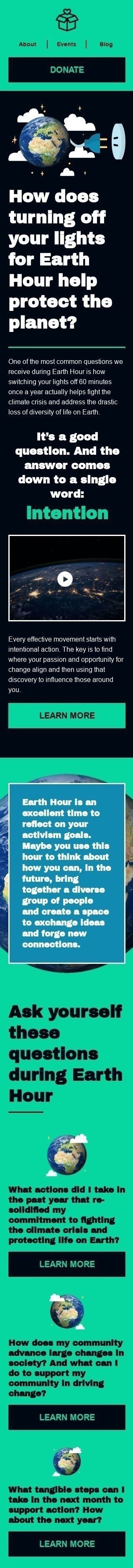 Plantilla de correo electrónico «Intención» de Hora del Planeta para la industria de Sin fines de lucro y caridad Vista de móvil